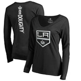 NHL Drew Doughty Los Angeles Kings Women's Backer Name & Number Slim Fit Long Sleeve V-Neck T-Shirt - Black