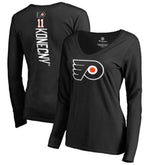 NHL Travis Konecny Philadelphia Flyers Women's Backer Name & Number Slim Fit Long Sleeve V-Neck T-Shirt - Black