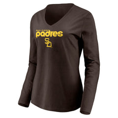 San Diego Padres Women's Cooperstown Collection Wahconah Long Sleeve V-Neck T-Shirt - Brown T-shirts