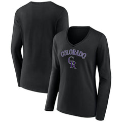 Colorado Rockies Women's Team Lockup Slim Fit Long Sleeve V-Neck T-Shirt - Black T-shirts