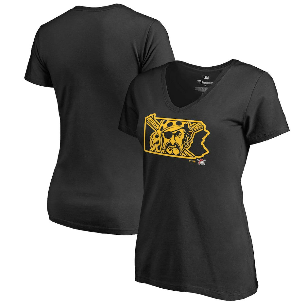 Pittsburgh Pirates Women's Hometown Collection Bucco State V-Neck T-Shirt - Black T-shirts