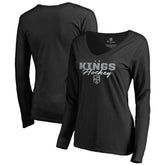NHL Los Angeles Kings Women's Iconic Collection Script Assist Long Sleeve V-Neck T-Shirt - Black