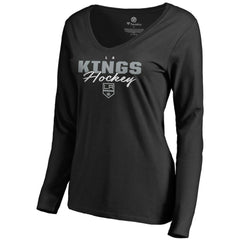 NHL Los Angeles Kings Women's Iconic Collection Script Assist Long Sleeve V-Neck T-Shirt - Black
