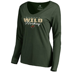 NHL Minnesota Wild Women's Iconic Collection Script Assist Long Sleeve V-Neck T-Shirt - Green