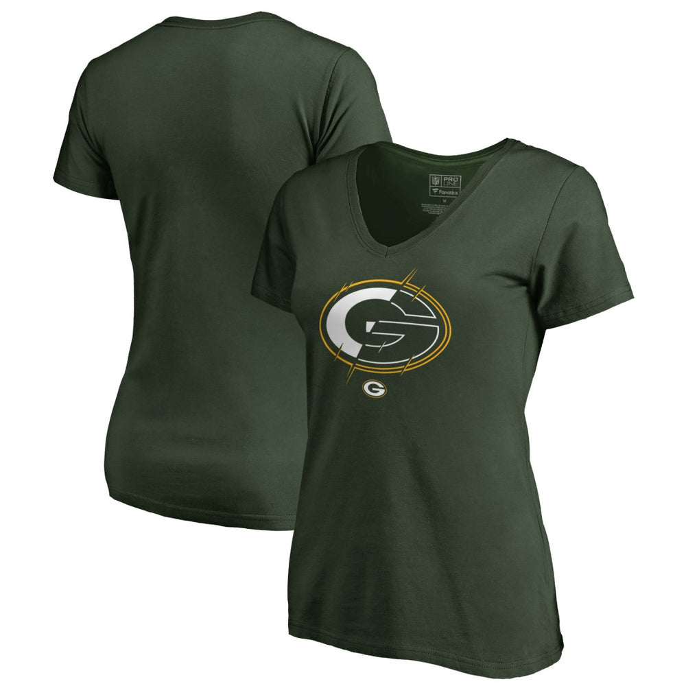 Green Bay Packers Women's X-Ray Slim Fit V-Neck T-Shirt Green