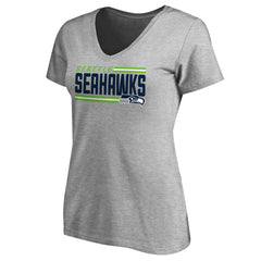 Seattle Seahawks Women's Iconic Collection On Side Stripe V-Neck T-Shirt Heather Gray