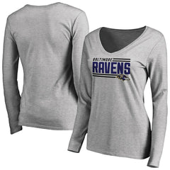 Baltimore Ravens Women's Iconic Collection On Side Stripe Long Sleeve V-Neck T-Shirt Ash