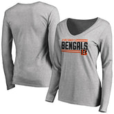 Cincinnati Bengals Women's Iconic Collection On Side Stripe Long Sleeve V-Neck T-Shirt Ash
