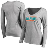 Miami Dolphins Women's Iconic Collection On Side Stripe Long Sleeve V-Neck T-Shirt Ash