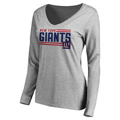 New York Giants Women's Iconic Collection On Side Stripe Long Sleeve V-Neck T-Shirt Ash