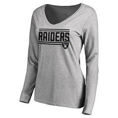 Las Vegas Raiders Women's Iconic Collection On Side Stripe Long Sleeve V-Neck T-Shirt Ash