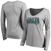Philadelphia Eagles Women's Iconic Collection On Side Stripe Long Sleeve V-Neck T-Shirt Ash