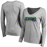 Seattle Seahawks Women's Iconic Collection On Side Stripe Long Sleeve V-Neck T-Shirt Ash
