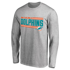 Miami Dolphins Iconic Collection On Side Stripe Long Sleeve T-Shirt Ash