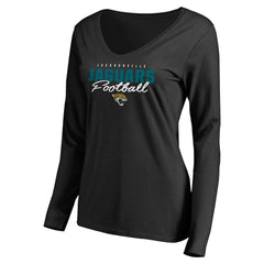 Jacksonville Jaguars Women's Iconic Collection Script Assist Long Sleeve V-Neck T-Shirt Black