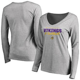 Minnesota Vikings Women's Iconic Collection Script Assist Long Sleeve V-Neck T-Shirt Ash