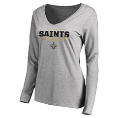 New Orleans Saints Women's Iconic Collection Script Assist Long Sleeve V-Neck T-Shirt Ash