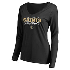 New Orleans Saints Women's Iconic Collection Script Assist Long Sleeve V-Neck T-Shirt Black