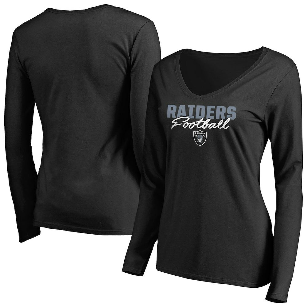Las Vegas Raiders Women's Iconic Collection Script Assist Long Sleeve V-Neck T-Shirt Black