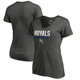Kansas City Royals Women's Win Stripe V-Neck T-Shirt - Ash T-shirts