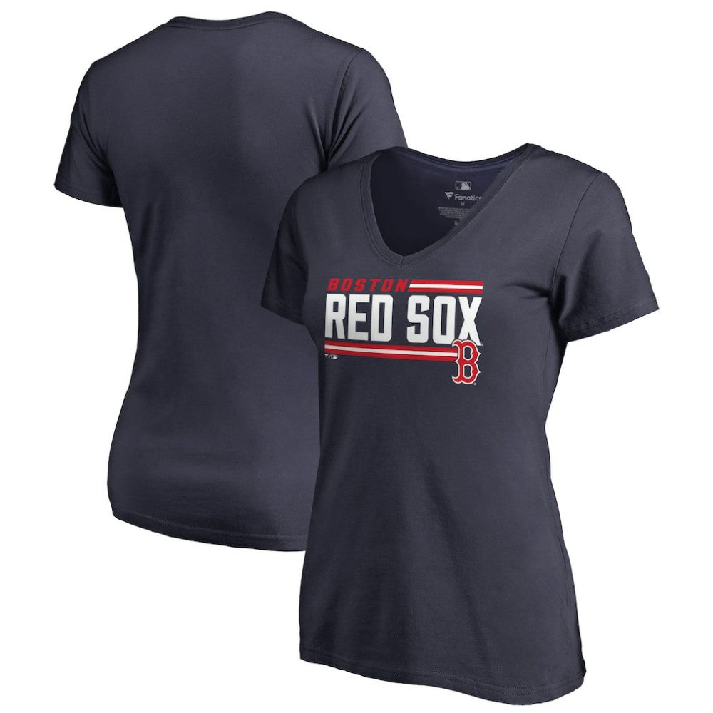 Boston Red Sox Women's Onside Stripe V-Neck T-Shirt - Navy T-shirts