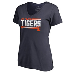 Detroit Tigers Women's Onside Stripe V-Neck T-Shirt - Navy T-shirts