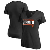 San Francisco Giants Women's Onside Stripe V-Neck T-Shirt - Black T-shirts