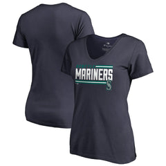 Seattle Mariners Women's Onside Stripe V-Neck T-Shirt - Navy T-shirts