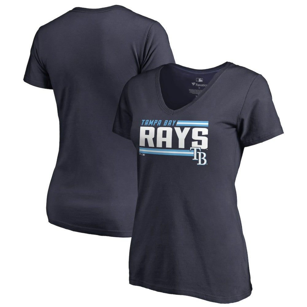 Tampa Bay Rays Women's Onside Stripe V-Neck T-Shirt - Navy T-shirts