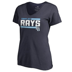 Tampa Bay Rays Women's Onside Stripe V-Neck T-Shirt - Navy T-shirts