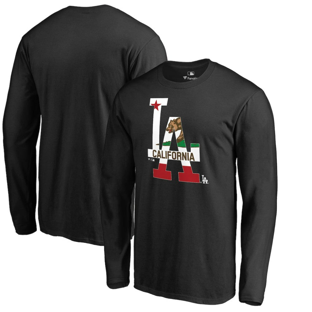 Los Angeles Dodgers Hometown Collection Cali Flag Long Sleeve T-Shirt - Black T-shirts