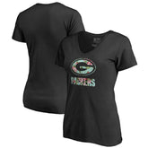 Green Bay Packers Women's Lovely V-Neck T-Shirt Black