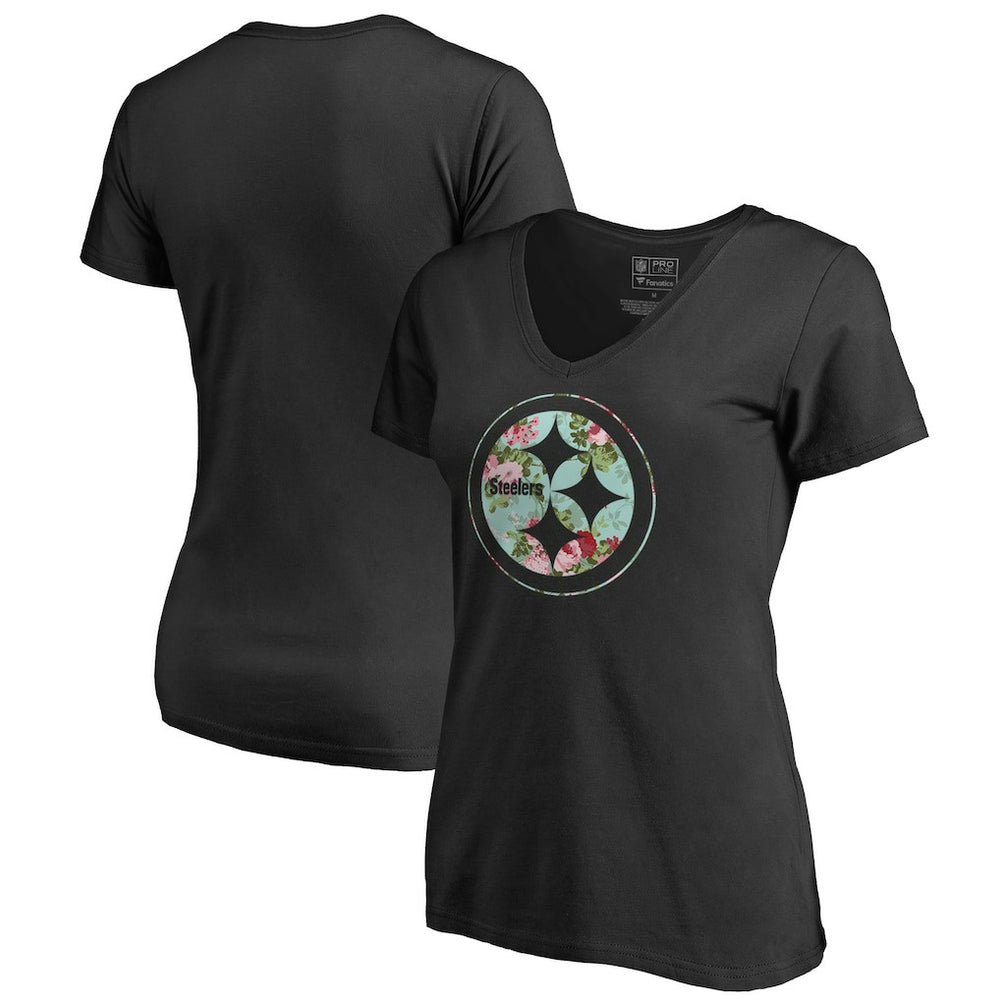 Pittsburgh Steelers Women's Lovely V-Neck T-Shirt Black