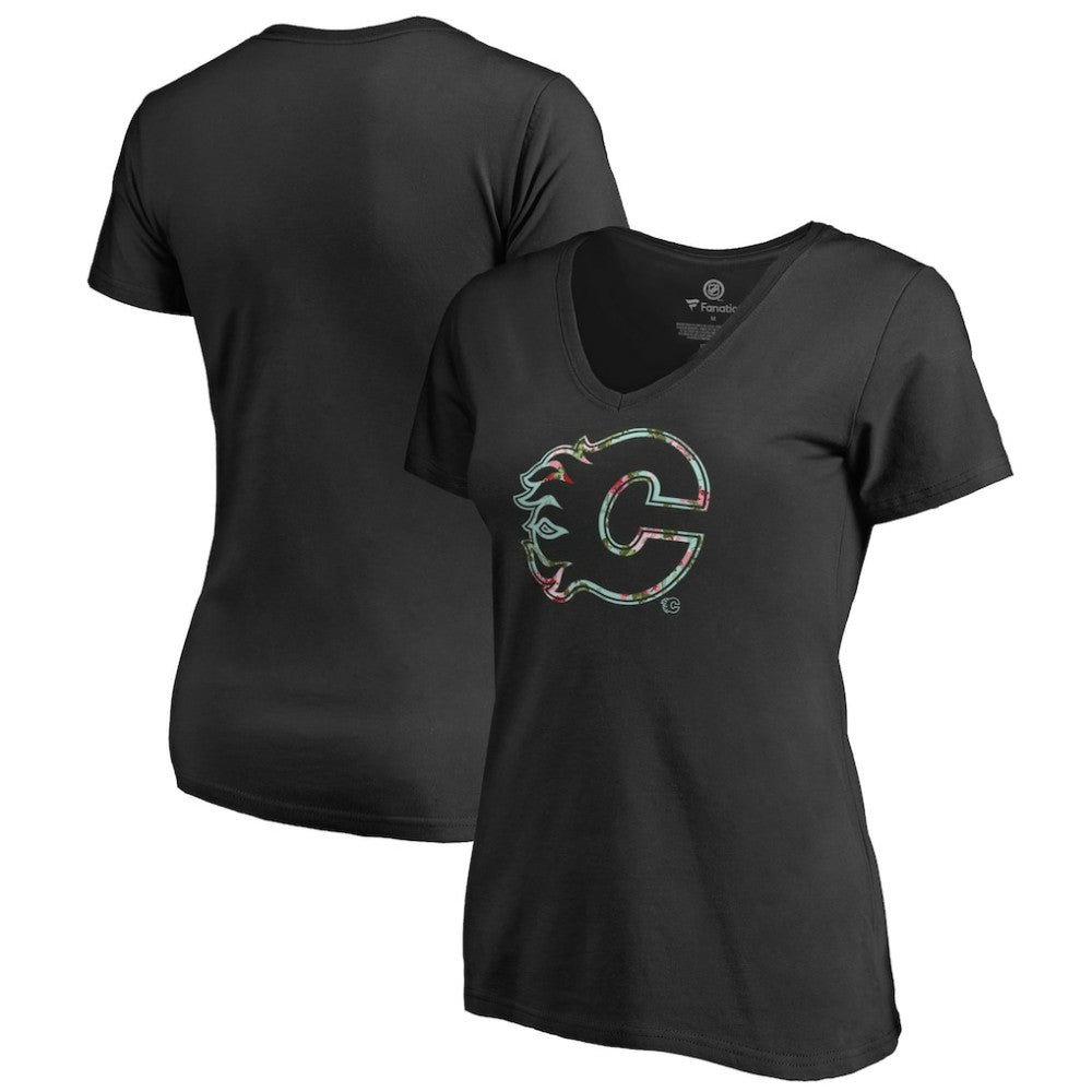 NHL Calgary Flames Women's Lovely V-Neck T-Shirt - Black