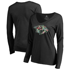 NHL Nashville Predators Women's Lovely Long Sleeve V-Neck T-Shirt - Black