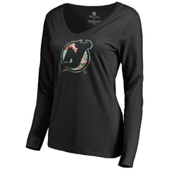 NHL New Jersey Devils Women's Lovely Long Sleeve V-Neck T-Shirt - Black