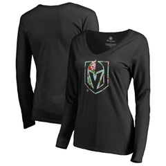 NHL Vegas Golden Knights Women's Lovely Long Sleeve V-Neck T-Shirt - Black