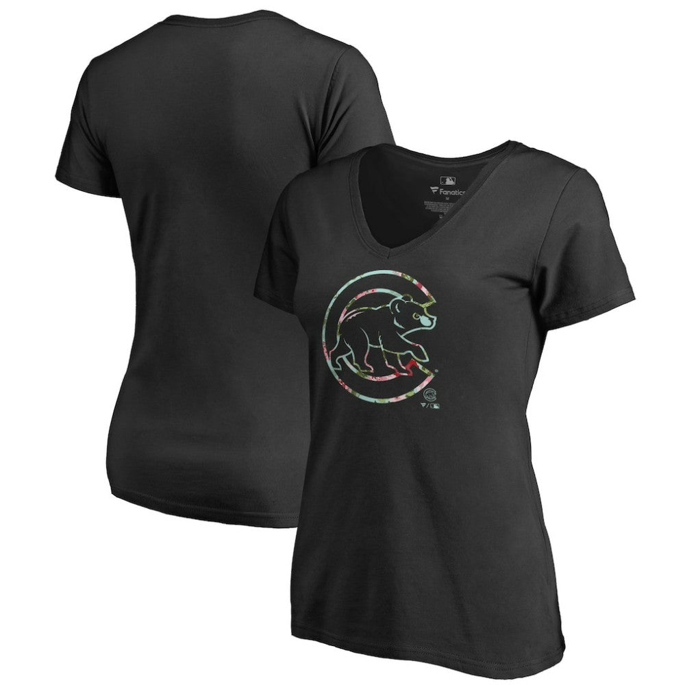 Chicago Cubs Women's Lovely V-Neck T-Shirt - Black T-shirts