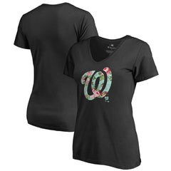Washington Nationals Women's Lovely V-Neck T-Shirt - Black T-shirts