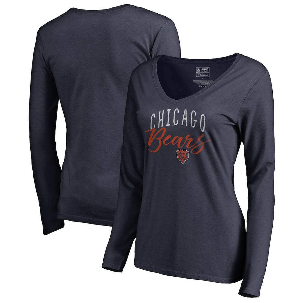 Chicago Bears Women's Graceful Long Sleeve V-Neck T-Shirt Navy