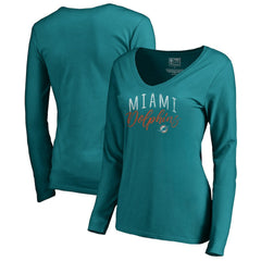 Miami Dolphins Women's Graceful Long Sleeve V-Neck T-Shirt Aqua