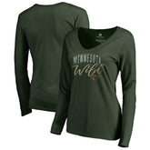 NHL Minnesota Wild Women's Graceful Long Sleeve V-Neck T-Shirt - Green