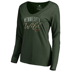 NHL Minnesota Wild Women's Graceful Long Sleeve V-Neck T-Shirt - Green