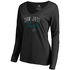 NHL San Jose Sharks Women's Graceful Long Sleeve V-Neck T-Shirt - Black