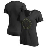 Milwaukee Bucks Women's Liberty V-Neck T-Shirt Black