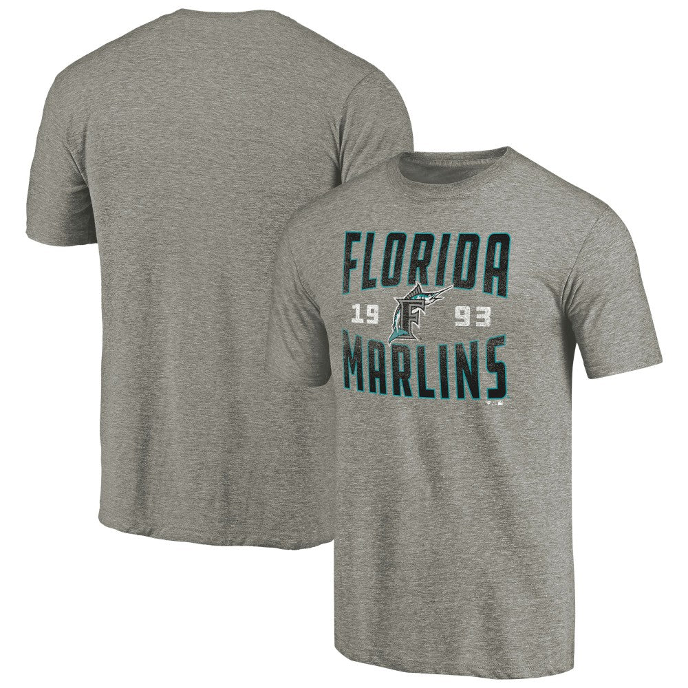 Florida Marlins Cooperstown Collection Vintage Antique Stack Tri-Blend T-Shirt - Gray T-shirts