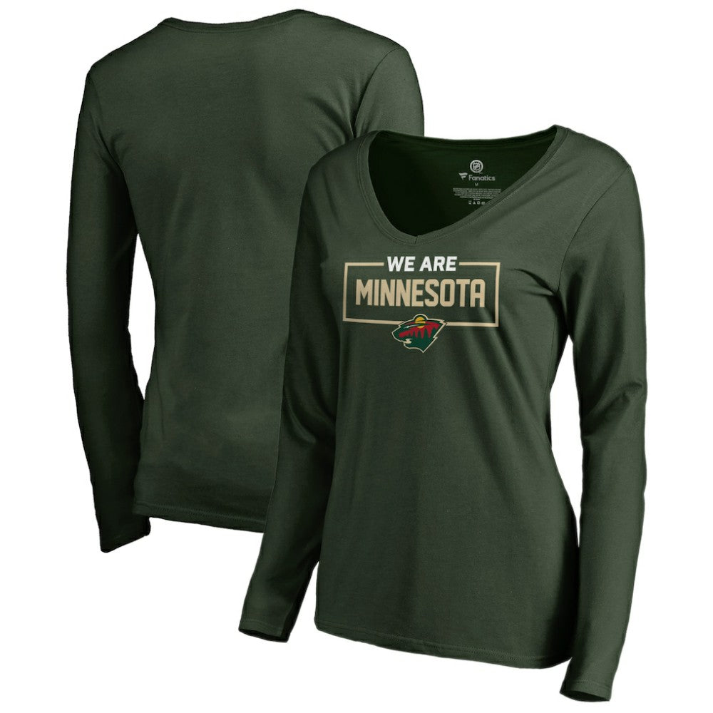 NHL Minnesota Wild Women's Iconic Collection We Are Long Sleeve V-Neck T-Shirt - Green