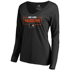 NHL Philadelphia Flyers Women's Iconic Collection We Are Long Sleeve V-Neck T-Shirt - Black