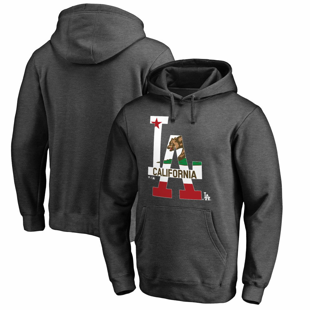 Los Angeles Dodgers Hometown Collection Cali Flag Pullover Hoodie - Heathered Charcoal Hoodies