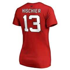 NHL Nico Hischier New Jersey Devils Women's Authentic Stack Name & Number V-Neck T-Shirt - Red